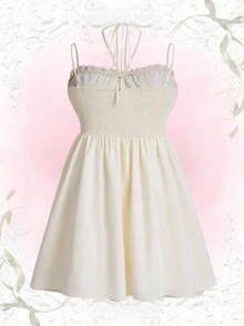 Flirla Plus Tie Backless Cami Dress - Apricot - View 2