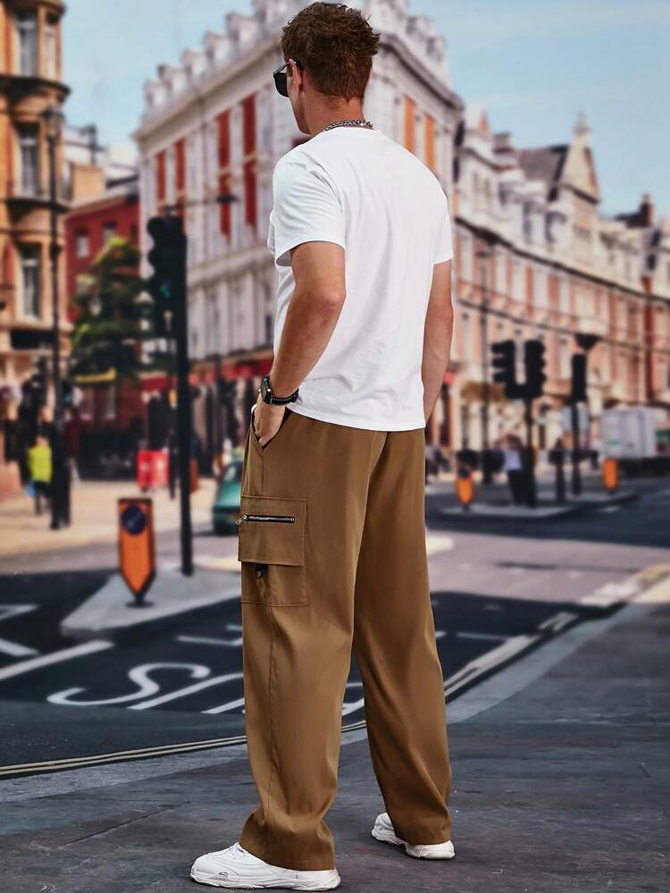 Men Plus Flap Pocket Side Drawstring Waist Cargo Pants