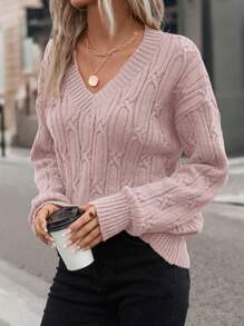 SHEIN LUNE Suéter de punto de cable con hombros caídos para otoño/invierno