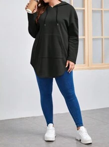 RueChic Kangaroo Pocket Drop Shoulder Drawstring Hoodie - Black - View 4
