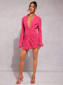 SHEIN BAE Vestido blazer de peluche puño con botón - Rosa Fucsia - Ver 4