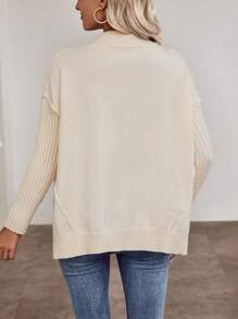 SHEIN Unity Suéter de punto con hombros caídos y bajo con abertura para otoño e invierno - Albaricoque - Ver 2