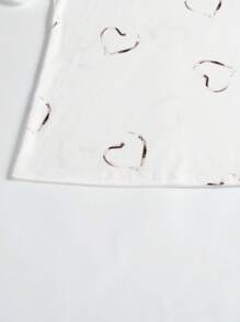 Heart Print Asymmetrical Neck Tee - White - View 3