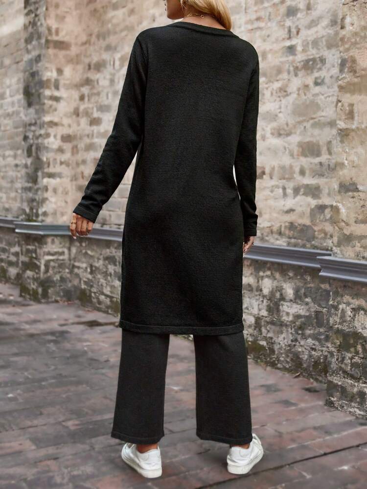 Split Hem Sweater & Knit Pants Fall Cloth For Women