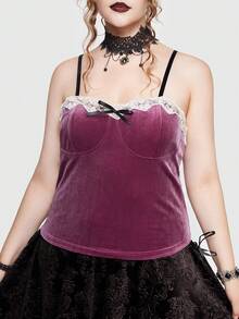 ROMWE Goth Talla grande Top de tirantes ribete con encaje de terciopelo - Púrpura malva - Ver 2