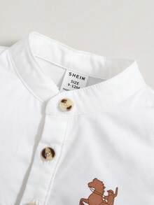 SHEIN 男嬰馬印花半排扣襯衫和格紋長褲和帽 - 彩色 - 查看 7