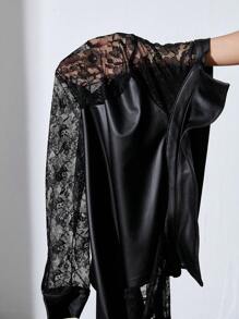 SHEIN Tall قميص دانتيل متباين اللون بتفاصيل رفرف