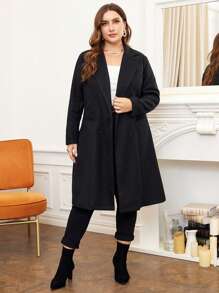 SHEIN Franclia 大碼西裝領雙排釦外套 - 黑色 - 查看 1