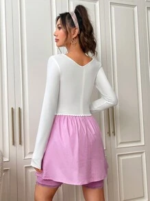 SHEIN EZwear 雙色貼花細節假兩件洋裝 - 白色 - 查看 5