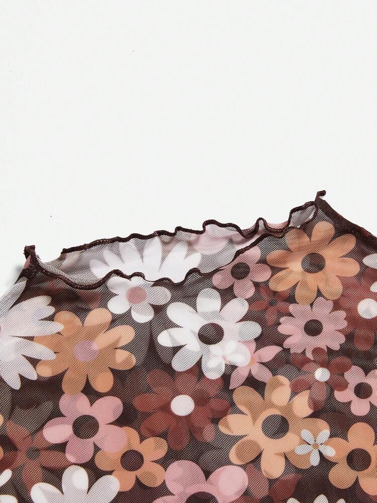 Soleia 印花木耳邊小高領網紗上衣 - 彩色 - 查看 5