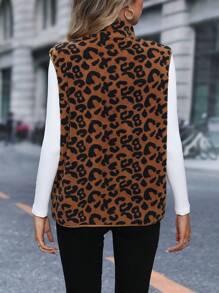 SHEIN LUNE Abrigo chaleco con estampado de leopardo con parte delantera abierta teddy - Café integral - Ver 2
