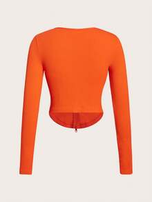 SHEIN Sports Chaqueta Deportiva Con Cremallera Y Dobladillo Curvo, Chaqueta Corta - Naranja - Ver 2