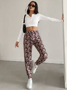 EURMUSE Camo Print Slant Pocket Sweatpants - Brown - View 5