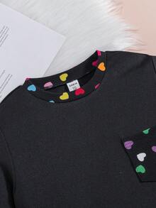 SHEIN Cô gái Tween In Trái tim Đã vá Túi Áo thun - Nhiều màu - Xem 5