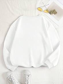 INAWLY Letter Graphic Thermal Lined Sweatshirt,Long Sleeve Tops Fall Cloth For Women - White - View 2