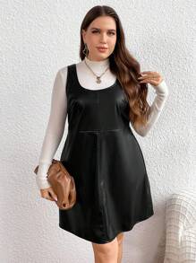 SHEIN LUNE Đầm da PU không tay cỡ lớn không có áo phông - màu đen - Xem 3
