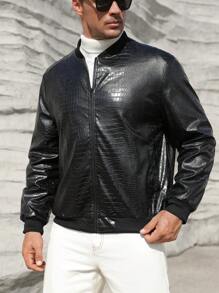 Manfinity VCAY Áo khoác bomber có khóa kéo họa tiết cá sấu cho nam, dành cho mùa thu đông - màu đen - Xem 6