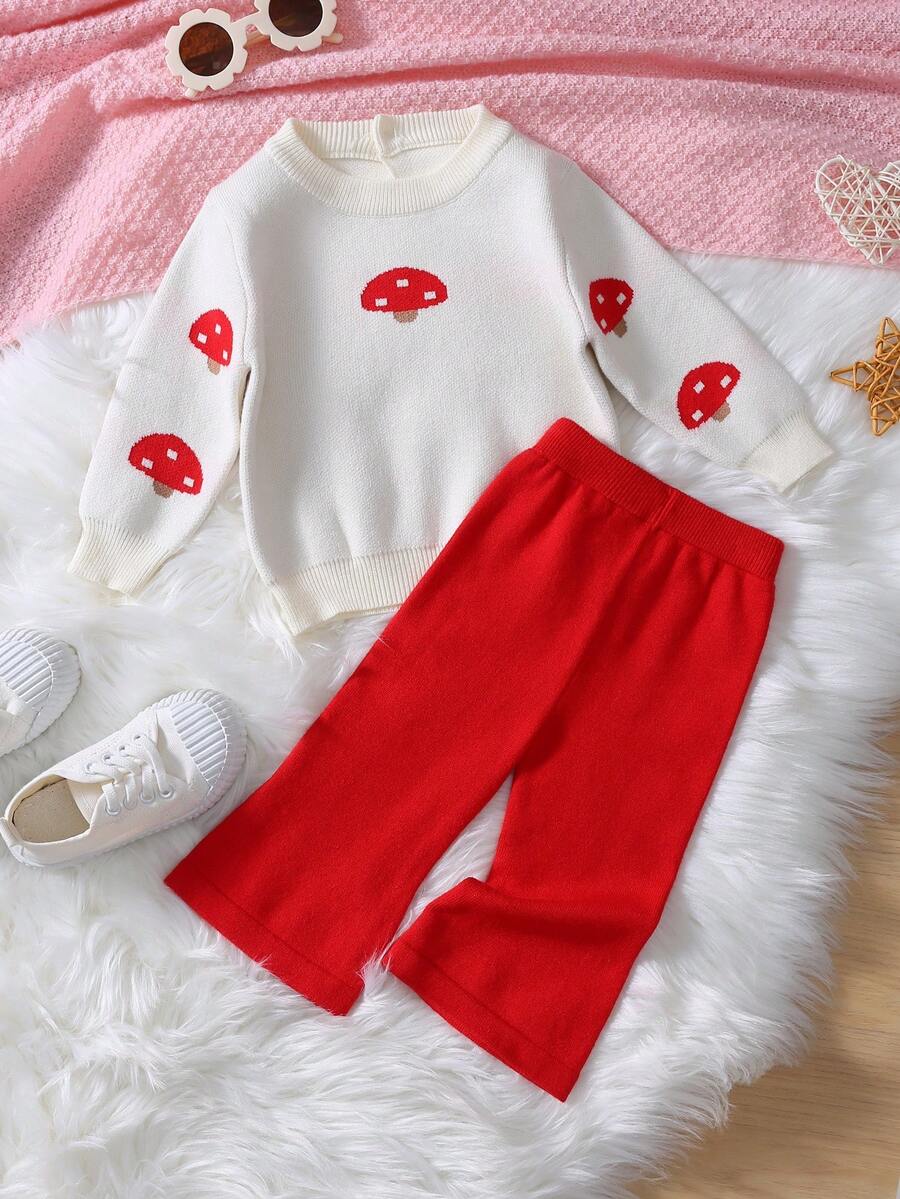 SHEIN Đứa bé gái Mô hình nấm Áo len & Quần dệt kim - Nhiều màu - Xem 1