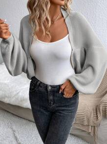 SHEIN Essnce Áo len cardigan thiết kế thường ngày cho nữ - Xám - Xem 4
