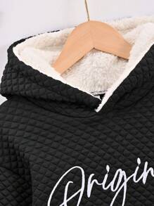 SHEIN Áo nỉ phong cách đơn giản màu đen của Tween Girls - màu đen - Xem 4