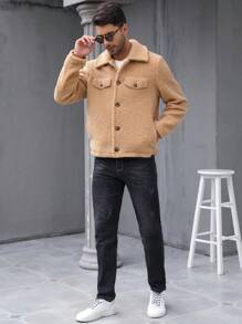 Nam Chi tiết về Flap Áo Teddy Jackets - Lạc đà - Xem 4