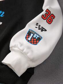 青少年女孩字母圖案插肩袖運動衫 - 黑與白 - 查看 5