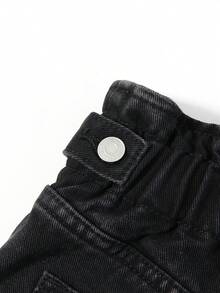 女小童紙袋腰蘿蔔牛仔褲 - 黑色 - 查看 6
