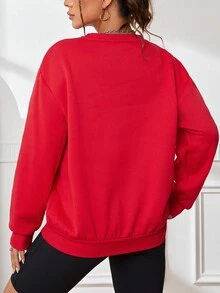 SHEIN EZwear Christmas Skeleton Print Drop Shoulder Sweatshirt - Red - View 2