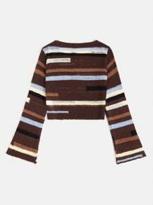 SHEIN VCAY Striped Pattern Knot Front Cardigan - Multicolor - View 2