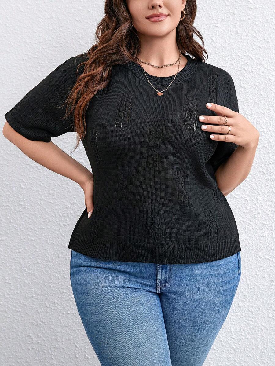 SHEIN LUNE Talla grande Top unicolor de punto de malla