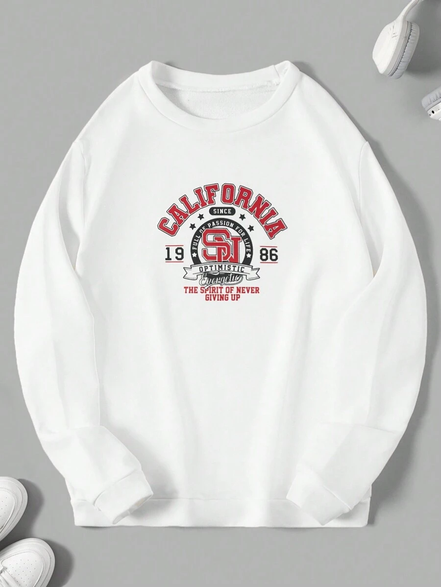 RueChic Men's Letter Printed Sweatshirt - White - View 1