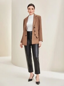 Seusyu Lapel Neck Double Breasted Blazer - Brown - View 3