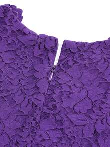 1pc Tween Girls' V-Neck Sleeveless Asymmetrical Lace Hem Purple Elegant Dress For Spring/Fall
