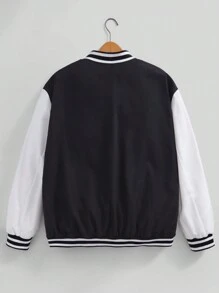 Manfinity VCAY Oversized Men Plus Size Letter Patched Striped Trim Drop Shoulder Two-Tone Varsity Jacket