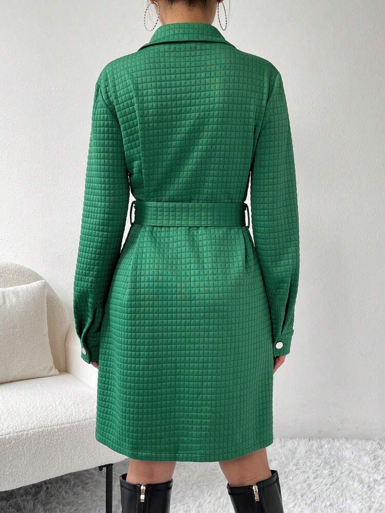 Flap Detail Belted Shirt Dress