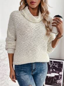 SHEIN LUNE Áo len chui đầu cổ đổ vai dáng suông, thích hợp cho mùa thu đông. - trắng - Xem 1