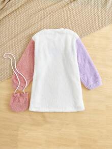 SHEIN 女大童愛心刺繡撞色絨毛洋裝附包 - 彩色 - 查看 2