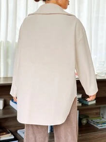 SHEIN EZwear Abrigo con bolsillo con solapa de hombros caídos - Albaricoque - Ver 4