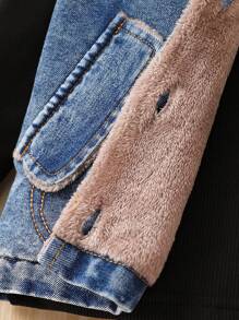 Baby Boy Borg Collar Flap Pockets Denim Vest Jacket & Tee - Blue - View 7