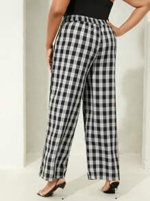 SHEIN SXY 大碼格紋印花闊腿褲 - 黑與白 - 查看 2