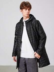 SHEIN 青少年男孩拉链连帽棉服外套 - 黑色 - 查看 5