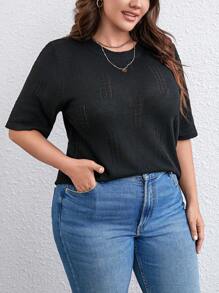 SHEIN LUNE Talla grande Top unicolor de punto de malla