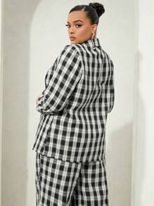 SHEIN SXY 大碼格紋印花西裝領西裝外套 - 黑與白 - 查看 2