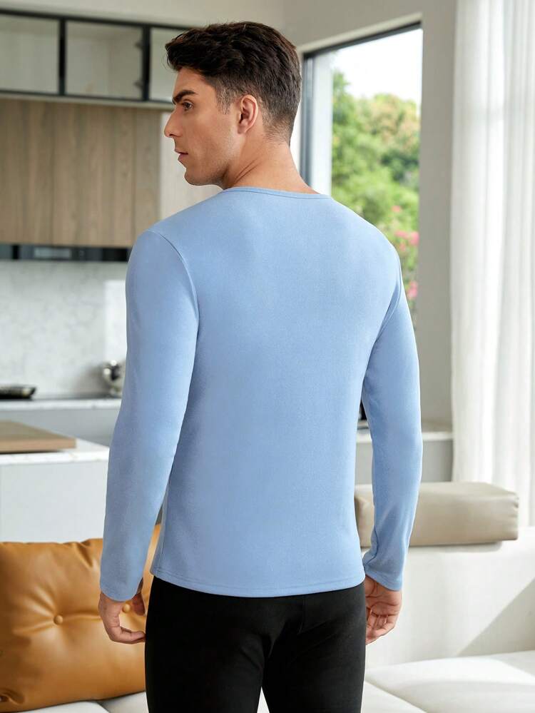 Men Half Button Thermal Underwear Top