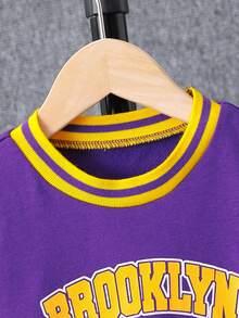 SHEIN 男小童字母圖案條紋飾邊二合一衛衣和衛褲 - 彩色 - 查看 4