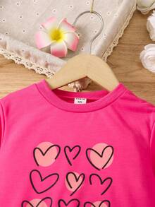 SHEIN Cô Gái Trẻ In Trái tim Áo len & Quần nỉ - Màu Hồng Tươi - Xem 4