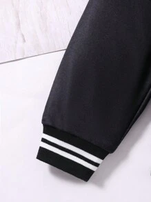 SHEIN Young Girl Letter Graphic Striped Trim Varsity Jacket - Black - View 5