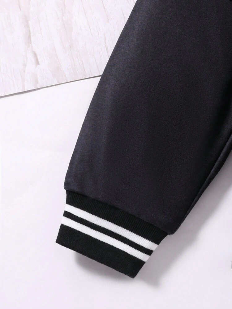 Young Girl Letter Graphic Striped Trim Varsity Jacket