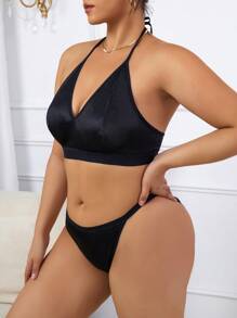 Talla grande unicolor Sujetador sin aro & Set bragas