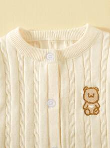 Baby Girl Bear Embroidery Cable Knit Cardigan - Beige - View 3